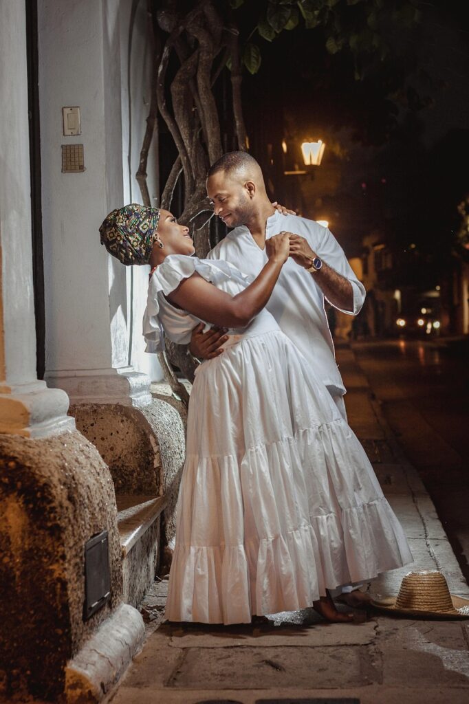 partner, dancing, african, afro, wedding, love, romantic, portrait, caribbean, nigh, culture, turban, women, man, happy